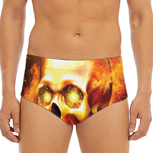 Burning Evil Skull Print Men's Triangle Swim Briefs