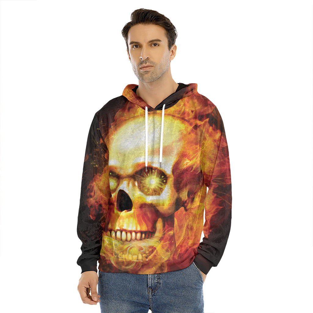 Burning Evil Skull Print Men's Velvet Pullover Hoodie