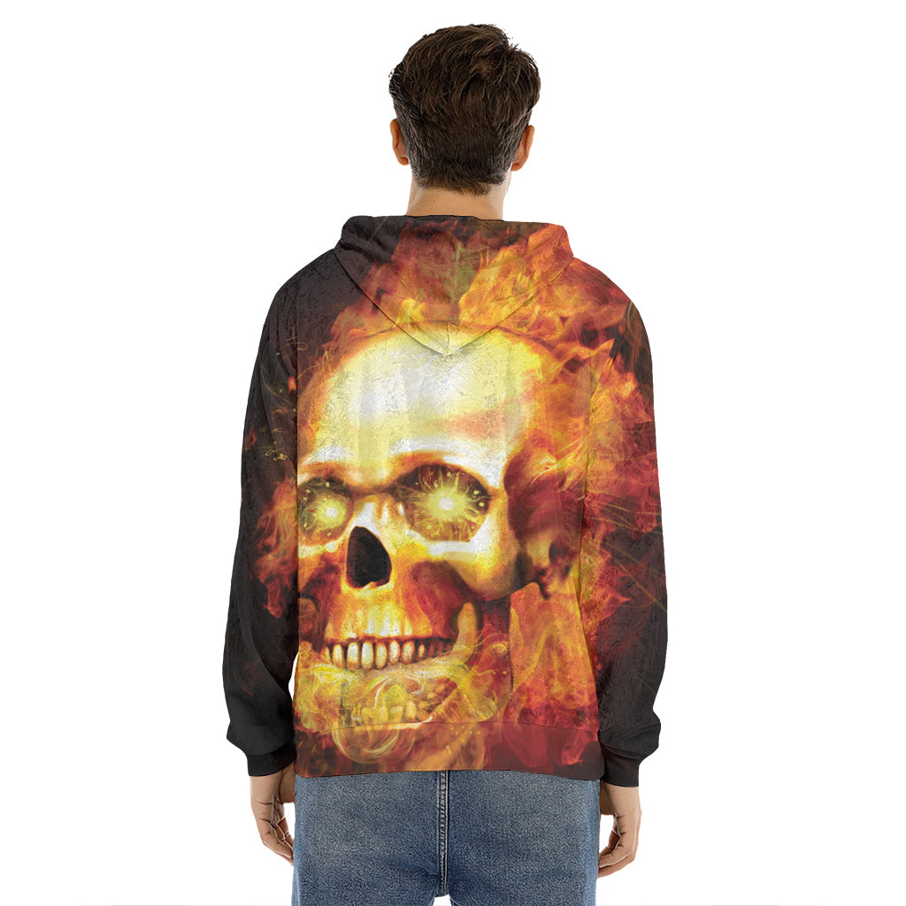 Burning Evil Skull Print Men's Velvet Pullover Hoodie