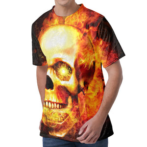 Burning Evil Skull Print Men's Velvet T-Shirt