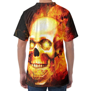 Burning Evil Skull Print Men's Velvet T-Shirt