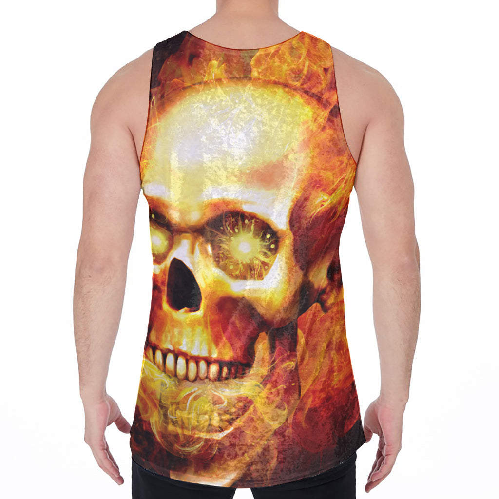 Burning Evil Skull Print Men's Velvet Tank Top