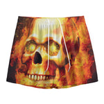 Burning Evil Skull Print Mesh Shorts