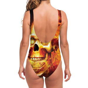 Burning Evil Skull Print One Piece Swimsuit