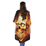 Burning Evil Skull Print Open Front Beach Cover Up