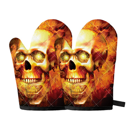 Burning Evil Skull Print Oven Mitts