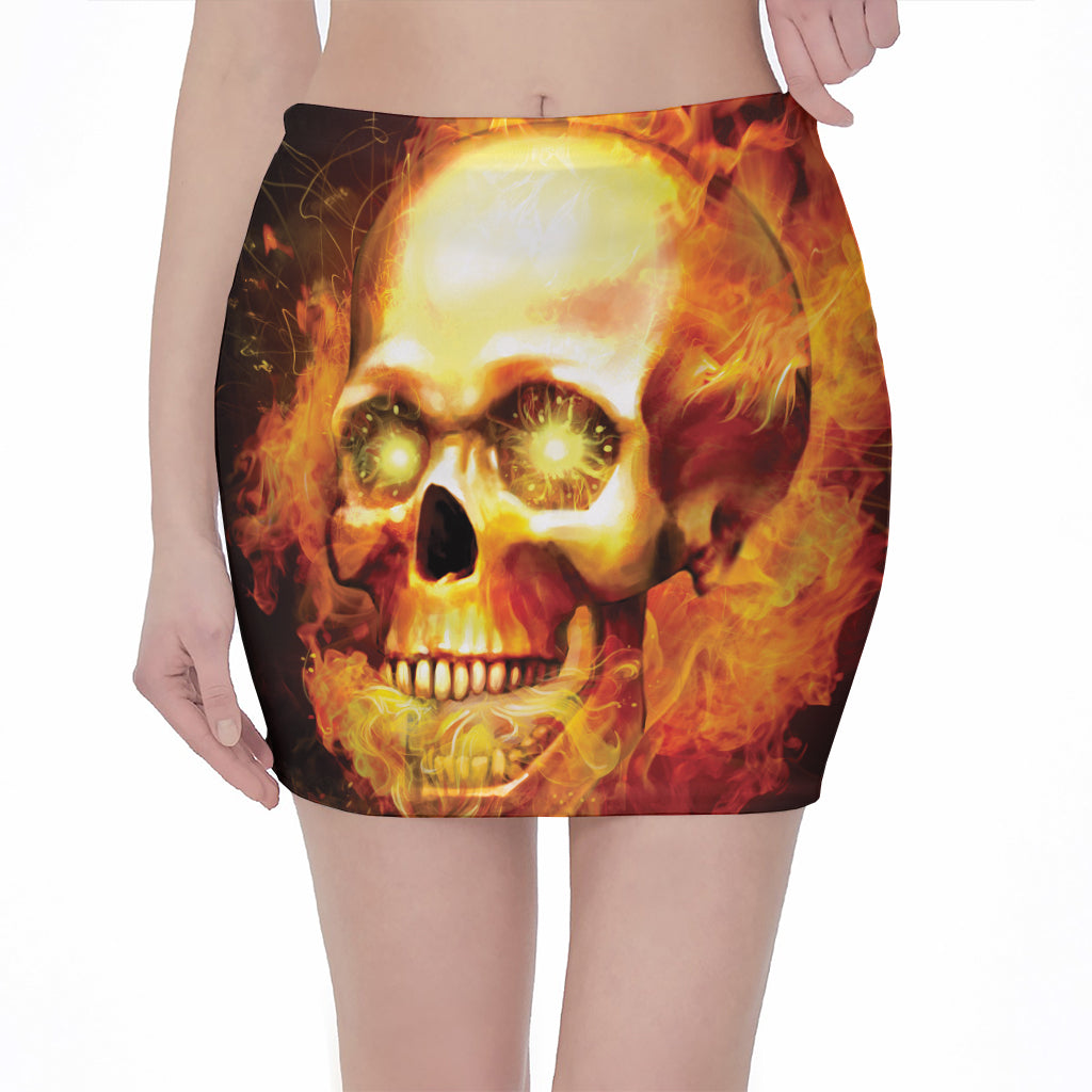 Burning Evil Skull Print Pencil Mini Skirt