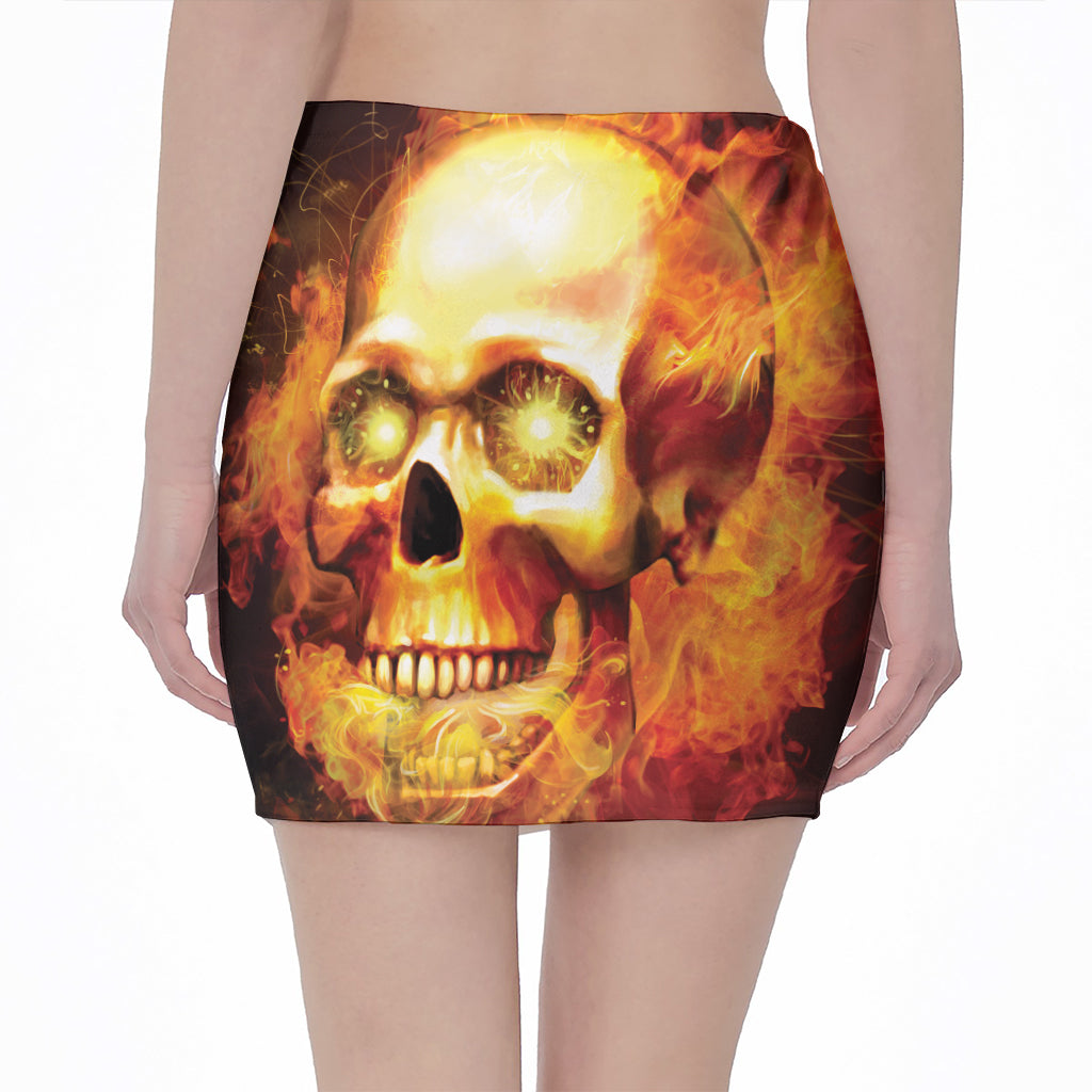 Burning Evil Skull Print Pencil Mini Skirt
