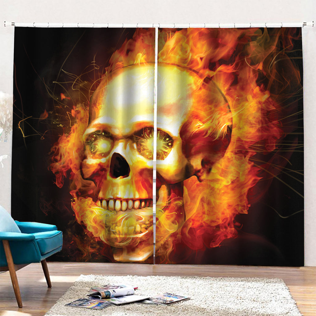 Burning Evil Skull Print Pencil Pleat Curtains