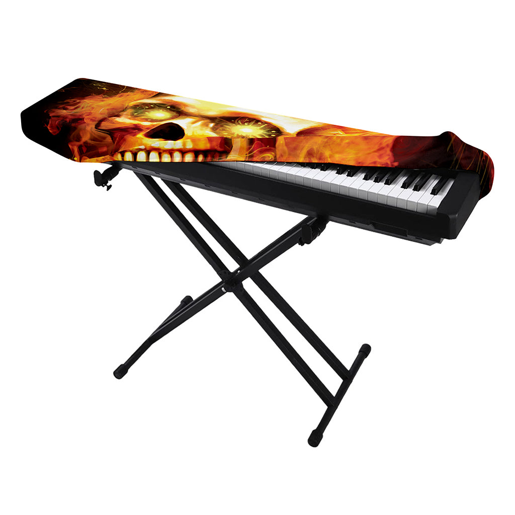 Burning Evil Skull Print Piano Keyboard Cover