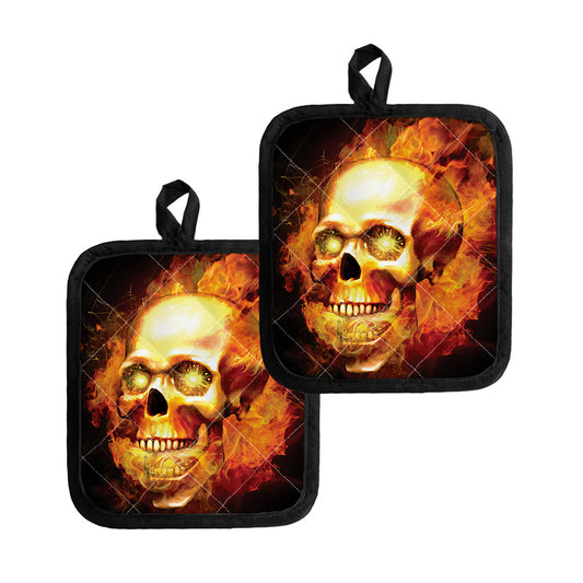 Burning Evil Skull Print Pot Holders