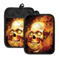 Burning Evil Skull Print Pot Holders With Pocket