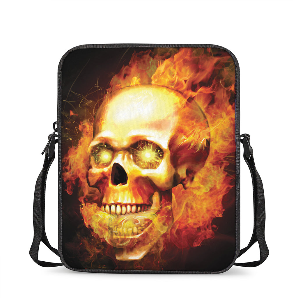 Burning Evil Skull Print Rectangular Crossbody Bag