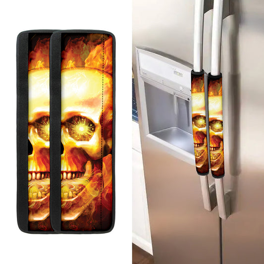 Burning Evil Skull Print Refrigerator Handle Covers