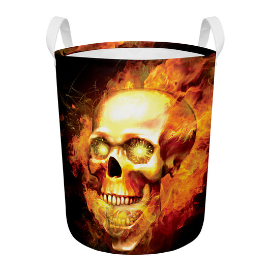 Burning Evil Skull Print Round Laundry Basket