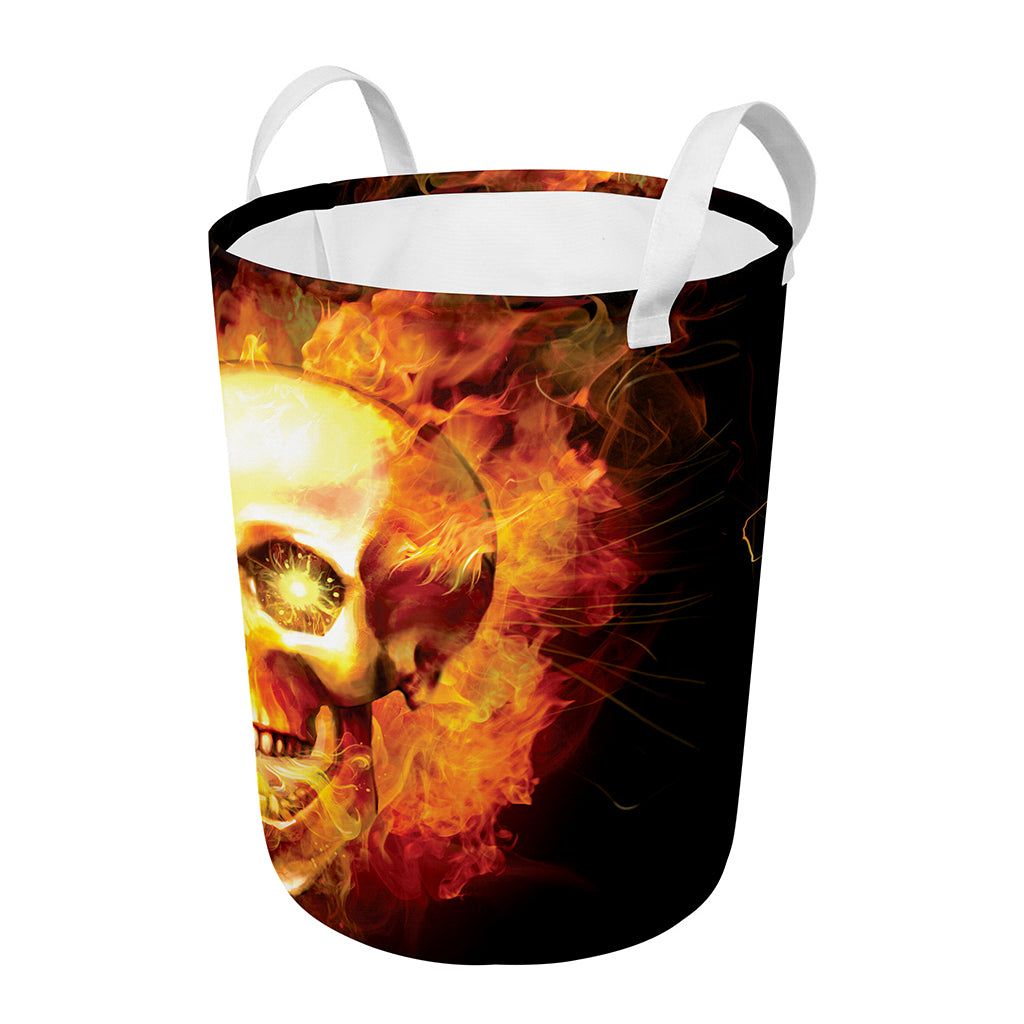 Burning Evil Skull Print Round Laundry Basket