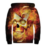 Burning Evil Skull Print Sherpa Lined Zip Up Hoodie