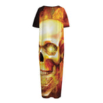 Burning Evil Skull Print Short Sleeve Long Nightdress