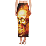 Burning Evil Skull Print Side Slit Maxi Skirt