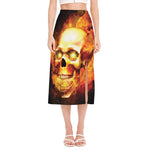 Burning Evil Skull Print Side Slit Midi Skirt