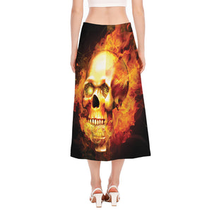 Burning Evil Skull Print Side Slit Midi Skirt