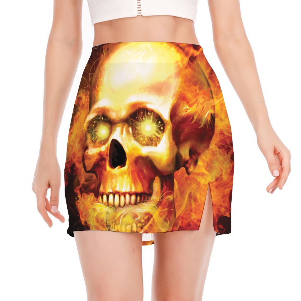 Burning Evil Skull Print Side Slit Mini Skirt