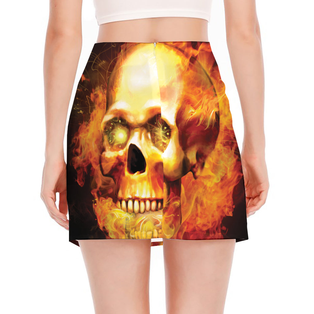 Burning Evil Skull Print Side Slit Mini Skirt