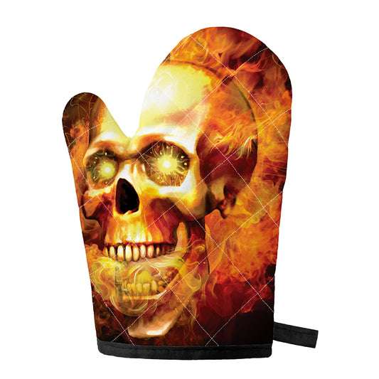 Burning Evil Skull Print Single Oven Mitt