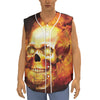 Burning Evil Skull Print Sleeveless Baseball Jersey