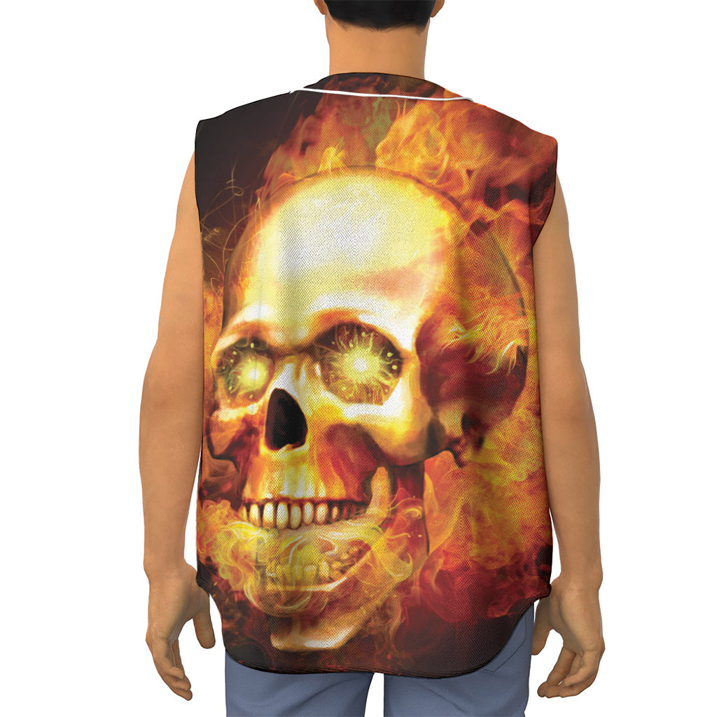 Burning Evil Skull Print Sleeveless Baseball Jersey