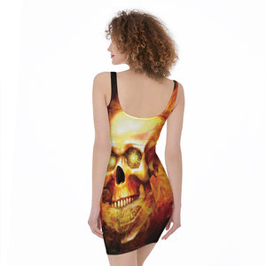 Burning Evil Skull Print Sleeveless Bodycon Dress