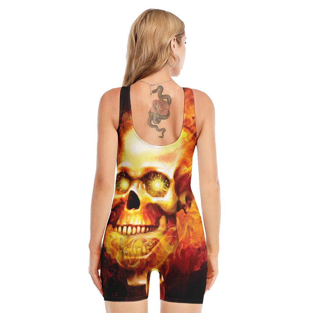 Burning Evil Skull Print Sleeveless One Piece Swimsuit