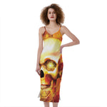 Burning Evil Skull Print Slim Fit Midi Cami Dress