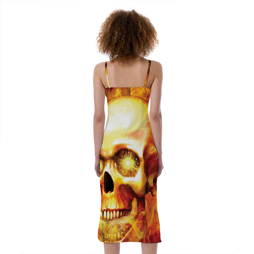 Burning Evil Skull Print Slim Fit Midi Cami Dress