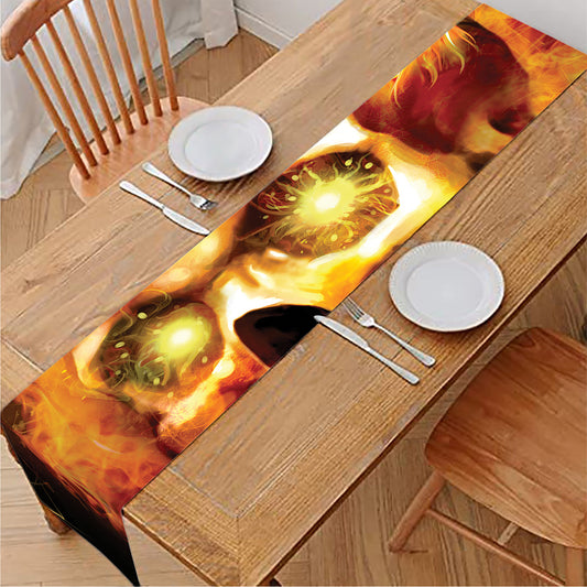 Burning Evil Skull Print Table Runner