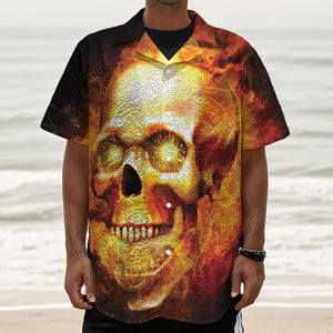 Burning Evil Skull Print Textured Short Sleeve Shirt