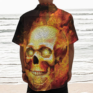 Burning Evil Skull Print Textured Short Sleeve Shirt