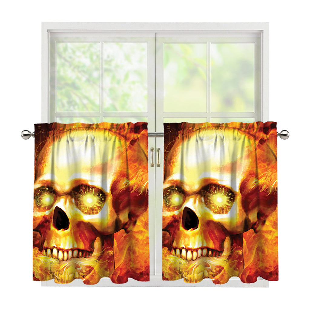 Burning Evil Skull Print Tier Curtains