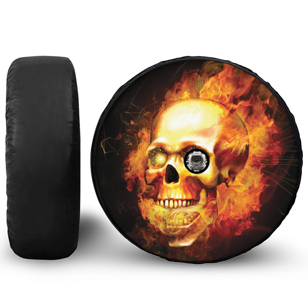 Burning Evil Skull Print Tire Cover With Camera Hole