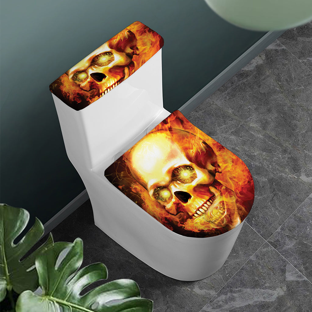 Burning Evil Skull Print Toilet Lid And Tank Cover Set