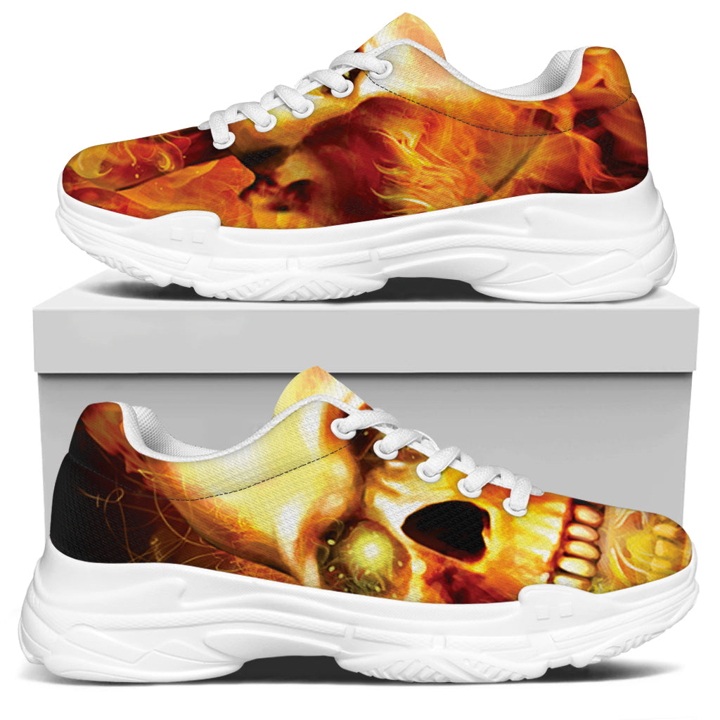 Burning Evil Skull Print White Chunky Shoes