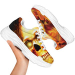 Burning Evil Skull Print White Chunky Shoes