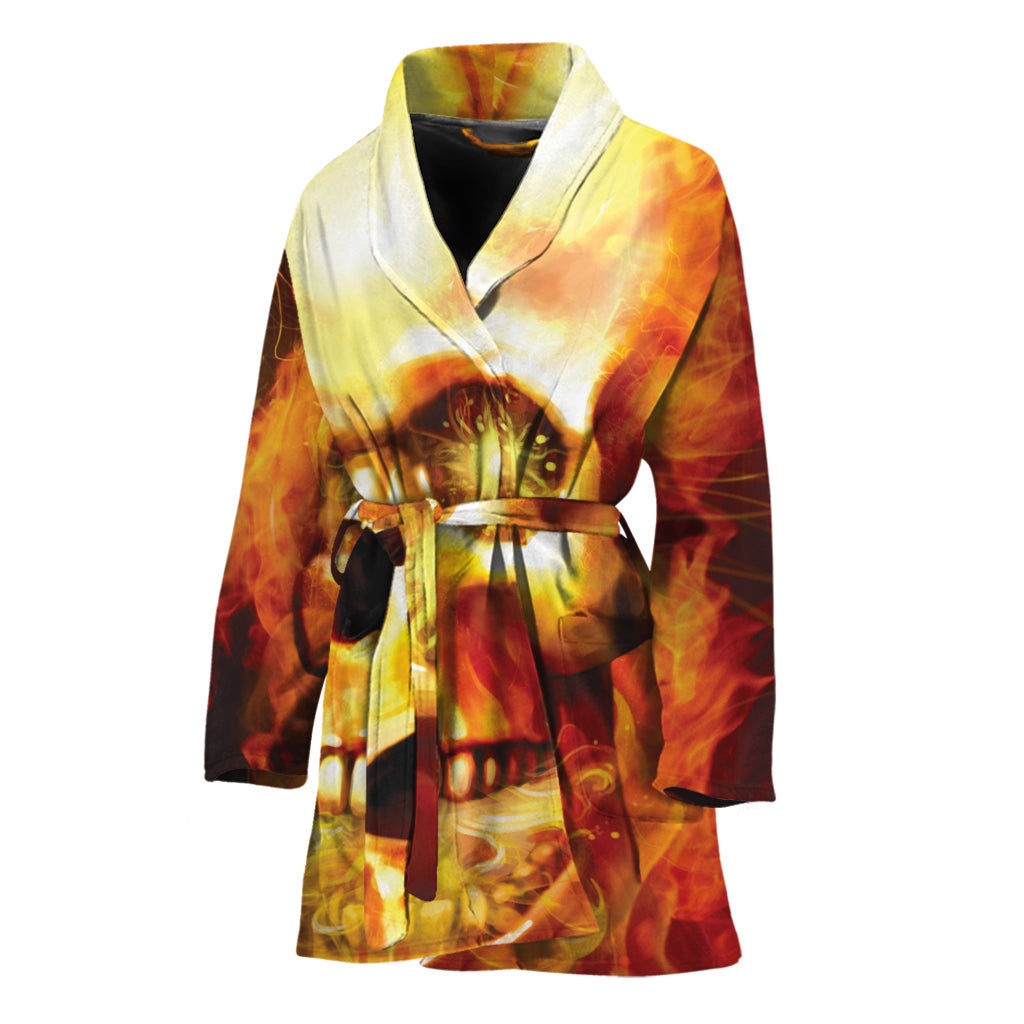 Burning Evil Skull Print Women's Bathrobe