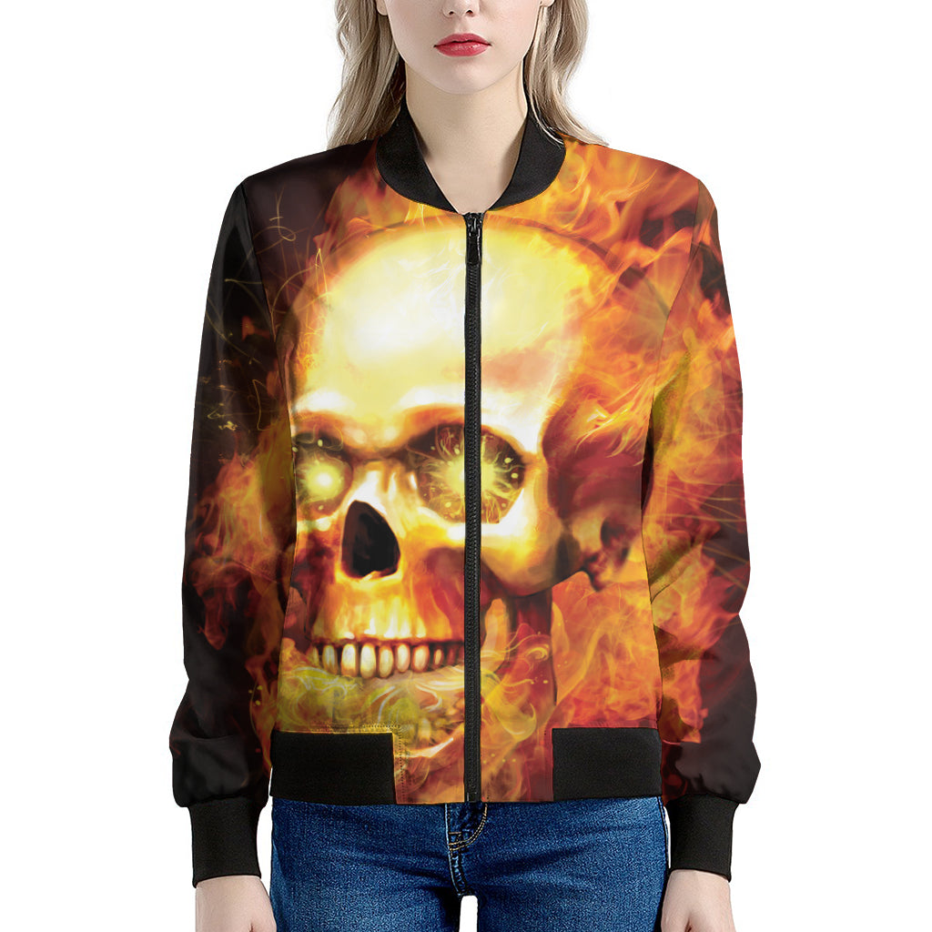 Burning Evil Skull Print Women's Bomber Jacket