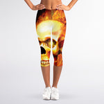 Burning Evil Skull Print Women's Capri Leggings