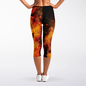 Burning Evil Skull Print Women's Capri Leggings