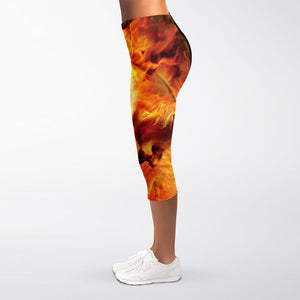 Burning Evil Skull Print Women's Capri Leggings