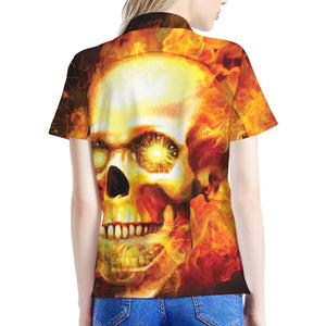 Burning Evil Skull Print Women's Polo Shirt