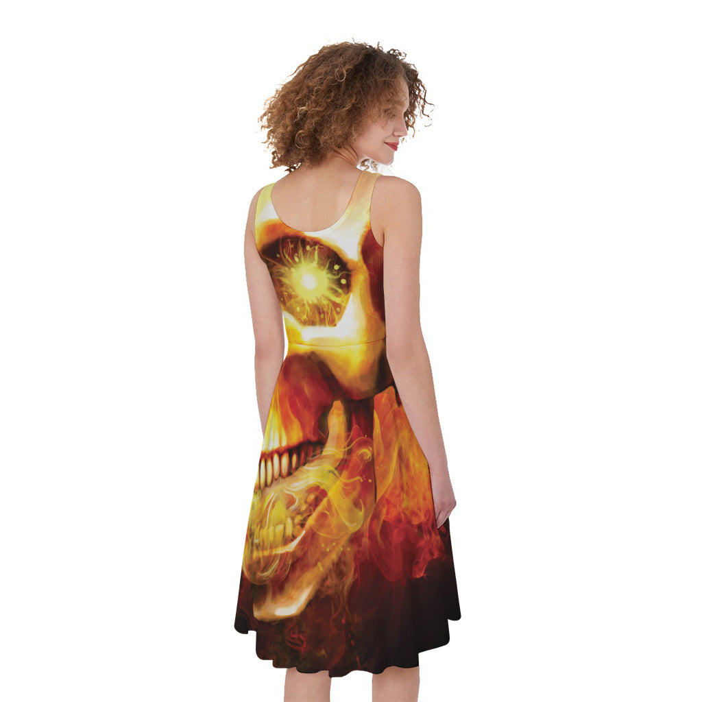 Burning Evil Skull Print Women's Sleeveless Dress