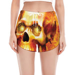 Burning Evil Skull Print Women's Split Running Shorts